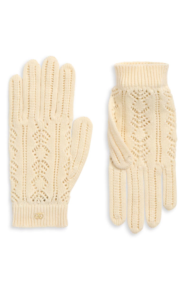 Valentino Garavani VLOGO Signature Pointelle Knit Gloves, Main, color, Betulla