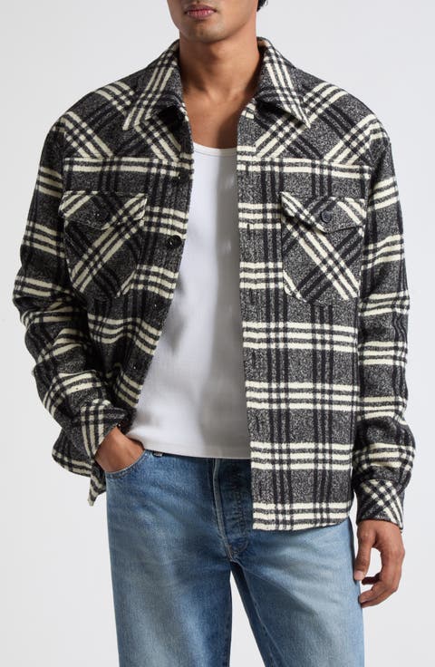 Tartan Plaid Virgin Wool Blend Shirt Jacket