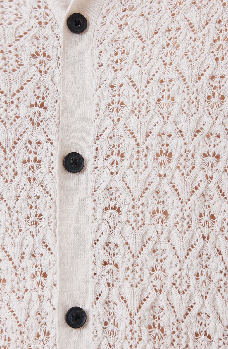 AllSaints Loire Open Stitch Cotton & Linen Button-Up Polo Sweater, Alternate, color, Ecru White