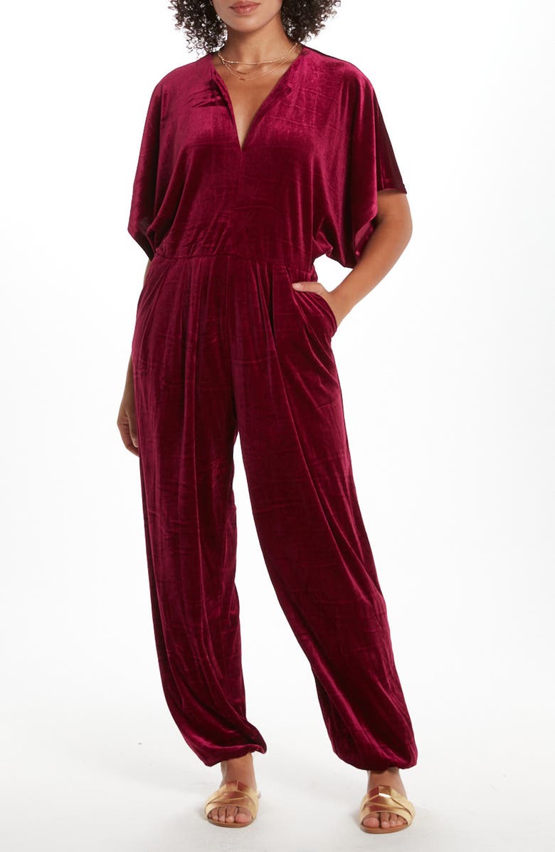 WISHLIST Dolman Sleeve Velour Jumpsuit, Alternate, color, Burgundy
