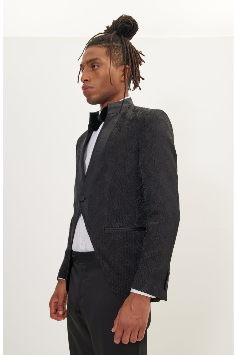 Satin Embellished Tuxedo Jacket, Alternate, color, BLACK