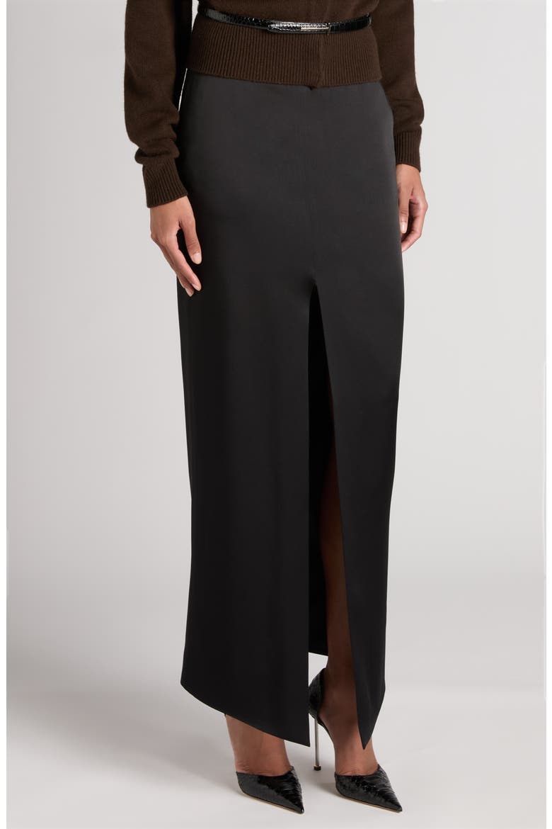 Tailored Satin Maxi Skirt, Alternate, color, BLACK