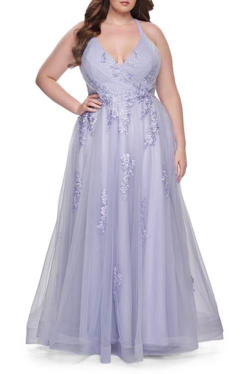 La Femme Plus Size A-line Tulle Dress With Floral Detailing