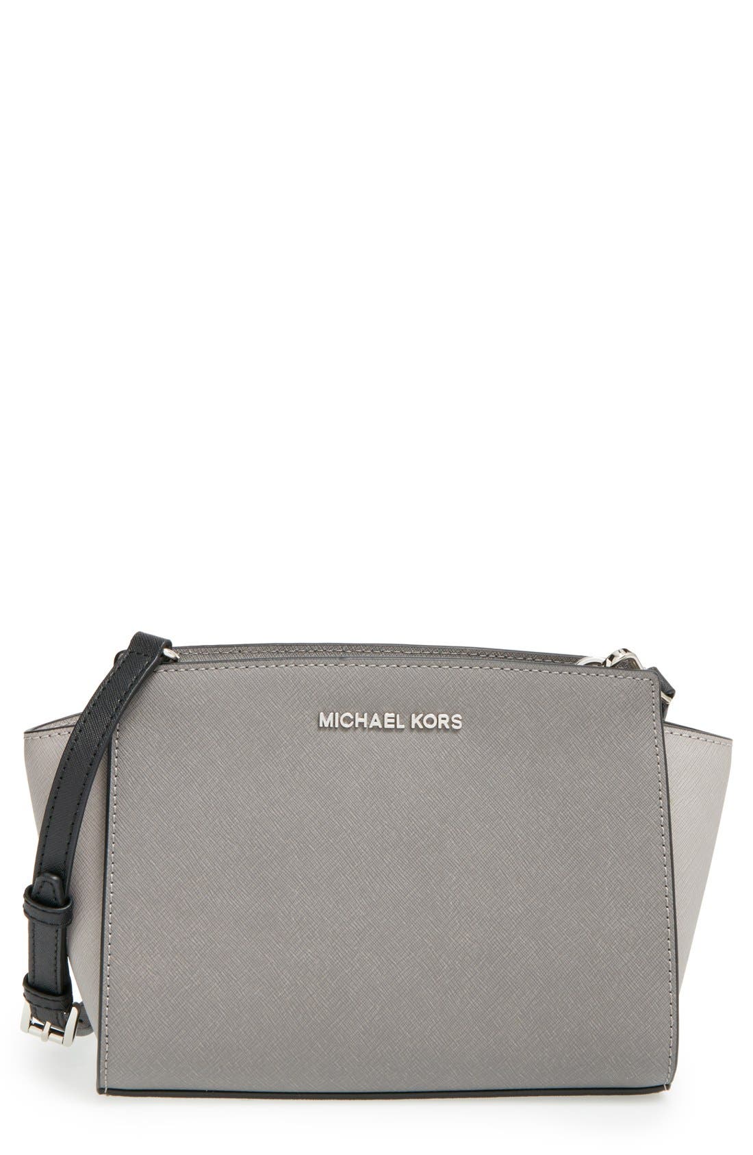 'Selma - Medium' Saffiano Leather Crossbody Bag, Main, color, STEEL GREY/ PEARL GREY
