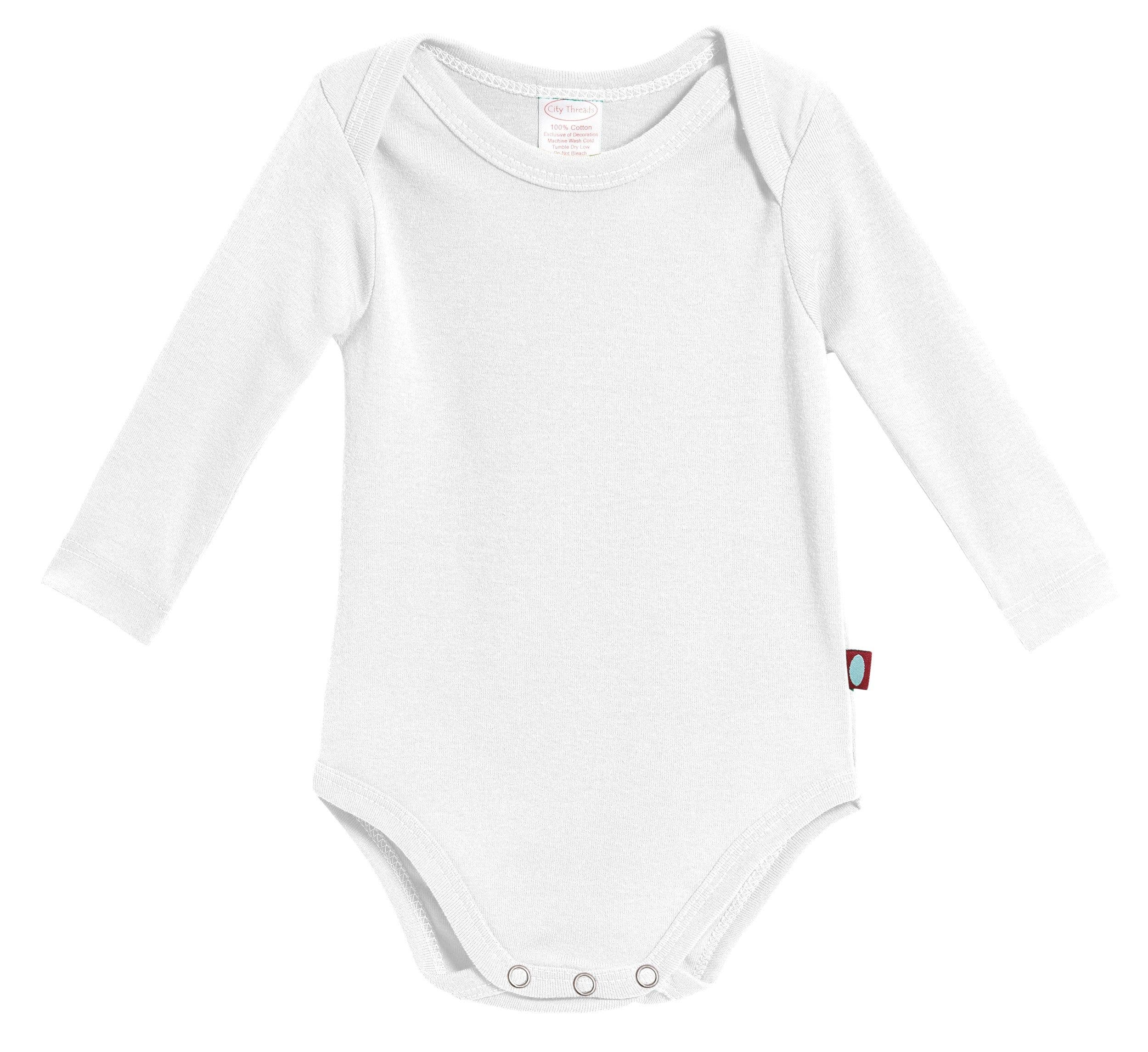 City Threads Babies'  Organic Cotton Super-soft Long Sleeve Bodysuit In White