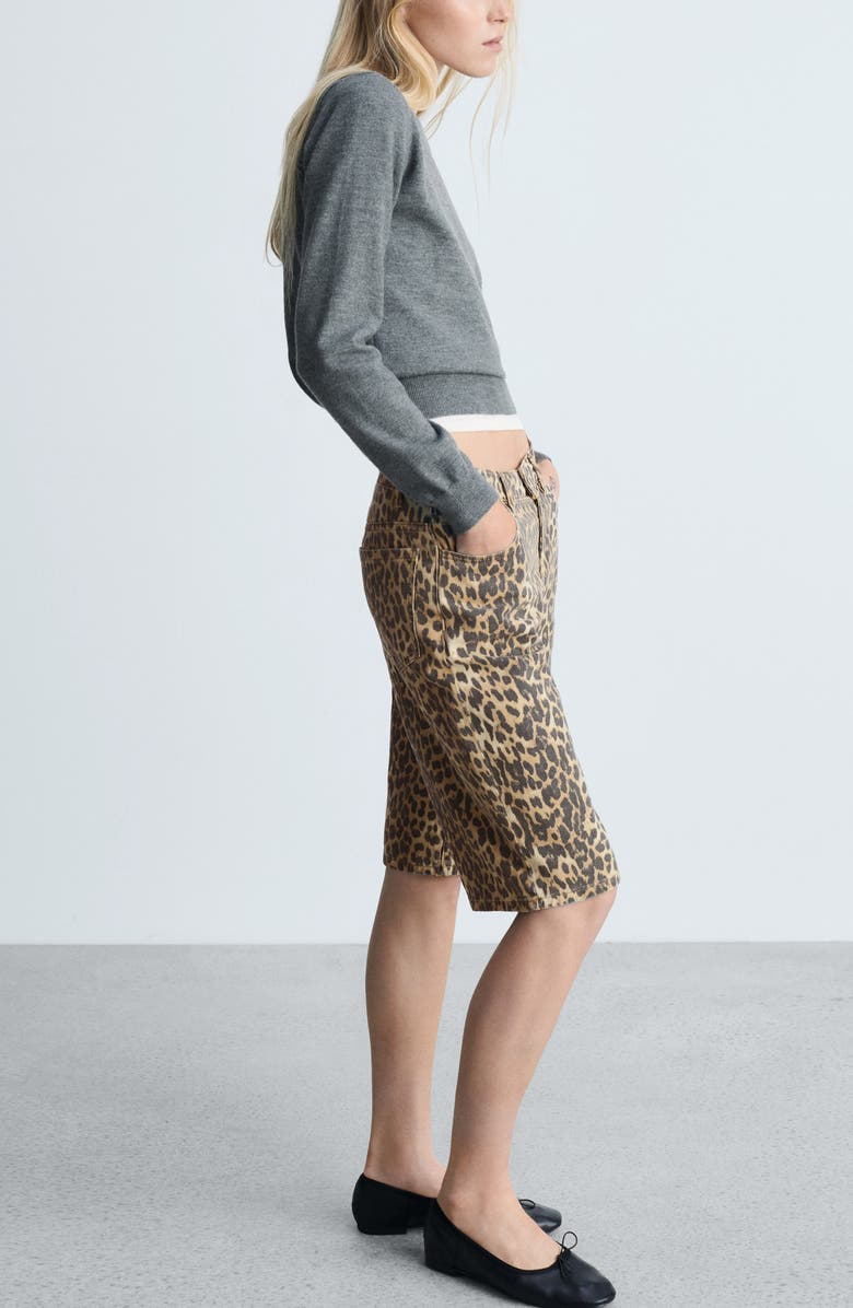MANGO Leopard Print High Waist Bermuda Shorts, Alternate, color,