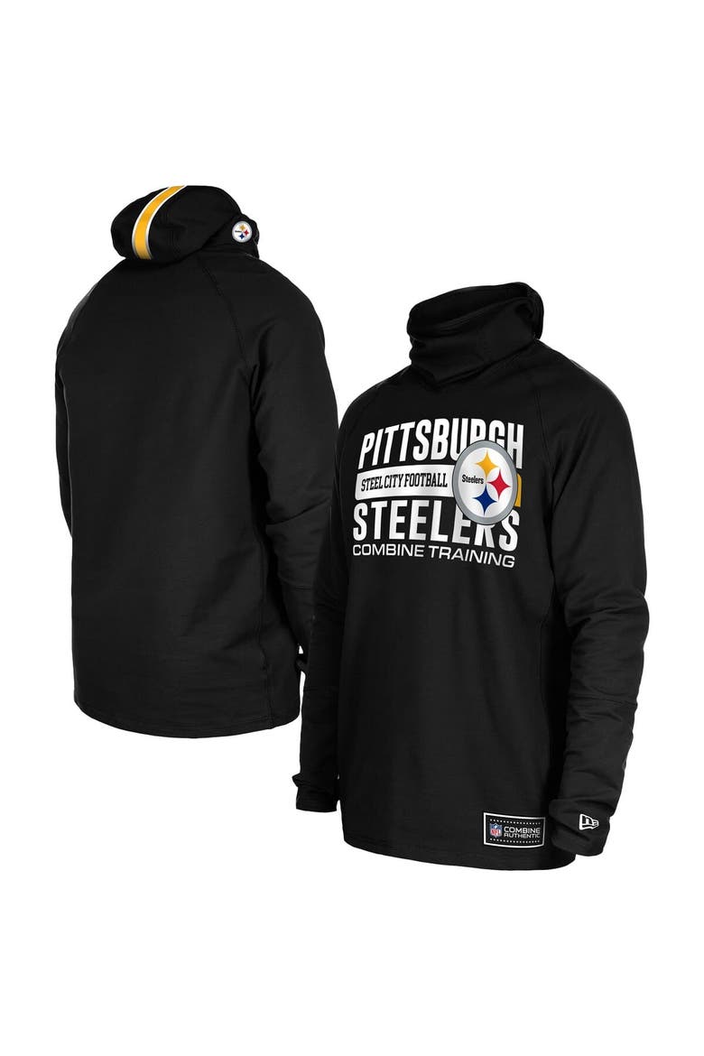 Men's New Era Black Pittsburgh Steelers Functional Fandom Balaclava Helmet Stripe Tri-Blend Hoodie, Main, color, Black