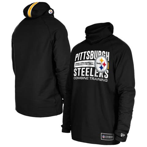 Men's New Era Black Pittsburgh Steelers Functional Fandom Balaclava Helmet Stripe Tri-Blend Hoodie