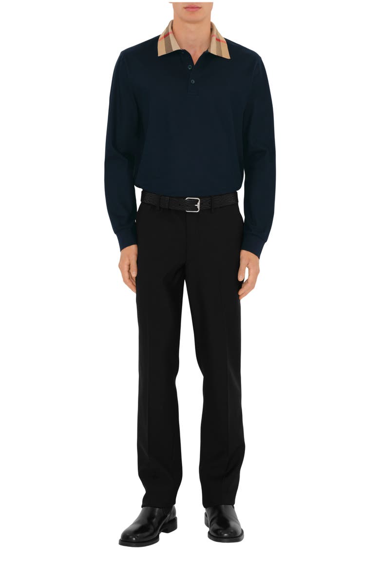 Burberry Long-sleeve Check Collar Cotton Polo Shirt, Main, color, Smoked Navy