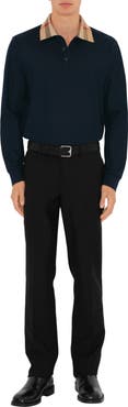 Burberry Long-sleeve Check Collar Cotton Polo Shirt