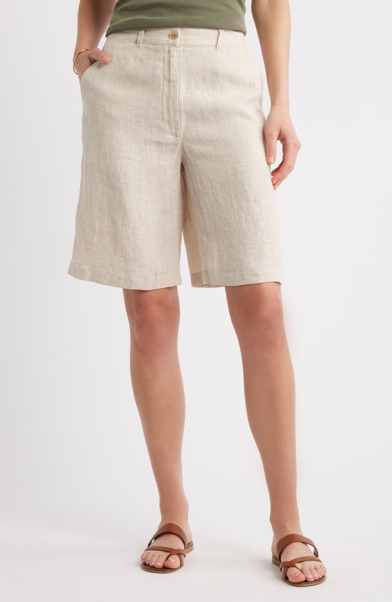 Caslon<sup>®</sup> Easy Waist Linen Bermuda Shorts, Main, color, 