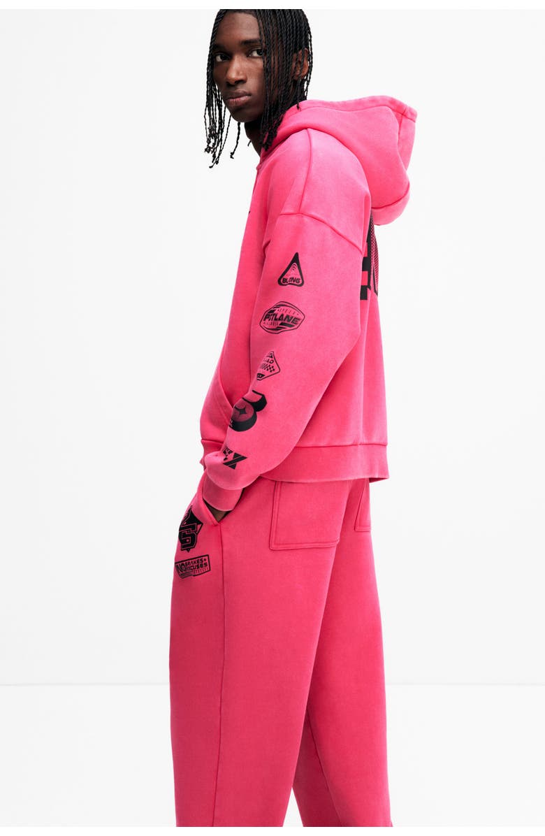 H&M Relaxed Fit Print-motif Sweatpants, Alternate, color, Cerise