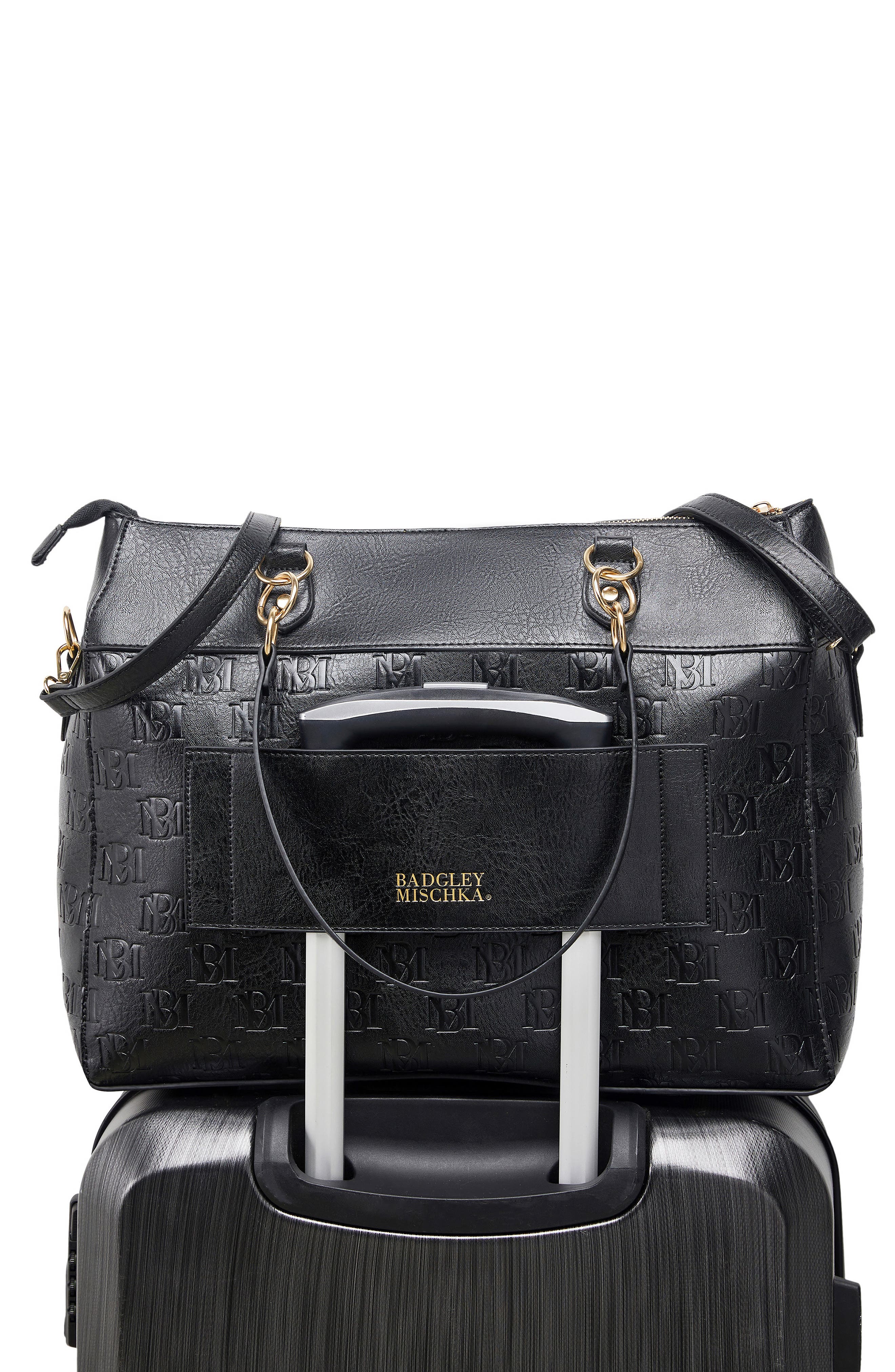 BADGLEY MISCHKA Madalyn Vegan Leather Weekender Duffel Bag, Alternate, color, Black