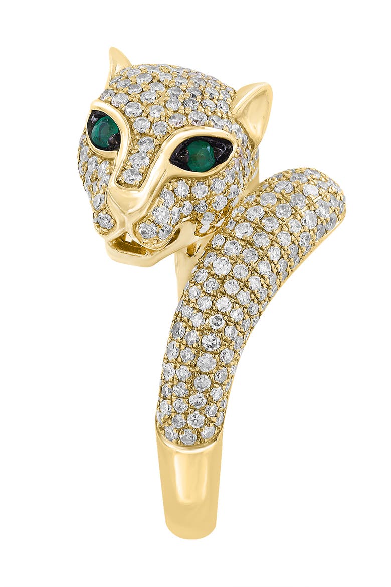14K Yellow Gold Diamond & Emerald Panther Wrap Ring, Alternate, color, 14K Gold