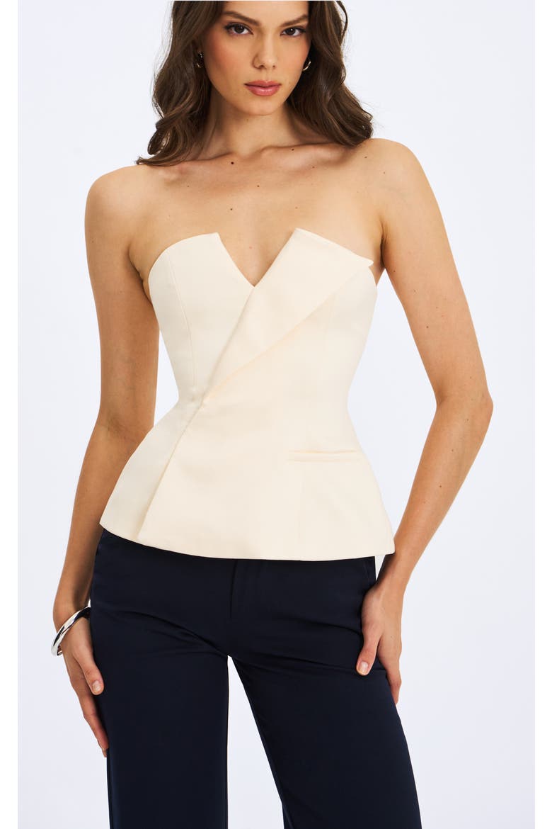 Yani Asymmetrical Lapel Sleeveless Peplum Top, Main, color, Ivory