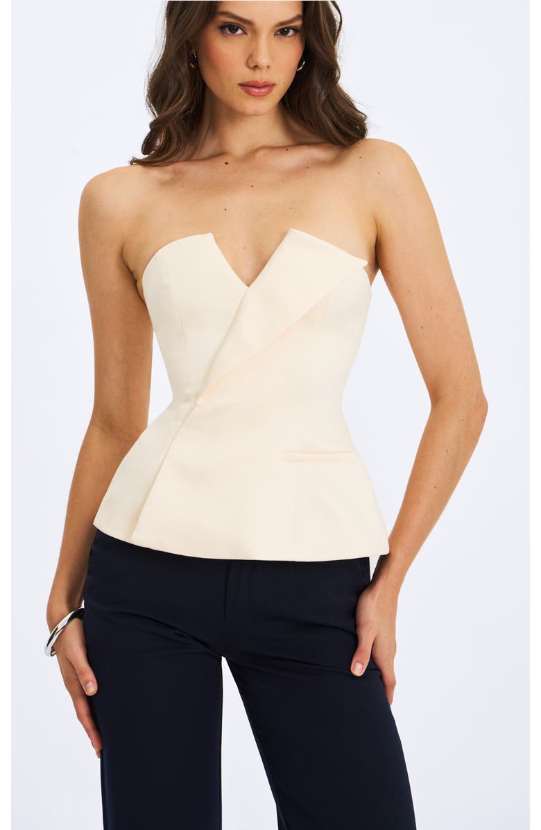 Miss Circle Yani Asymmetrical Lapel Sleeveless Peplum Top, Main, color, Ivory