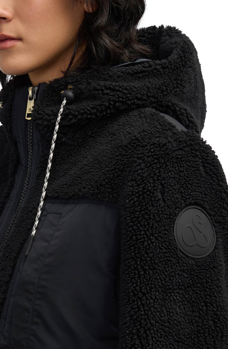 Scotch & Soda Water Repellent Faux Shearling Panel Hooded Jacket, Alternate, color, Black