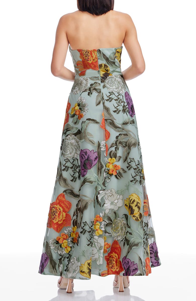 Dress the Population Connor Embroidered Strapless Cocktail Maxi Dress, Alternate, color, Sage Multi