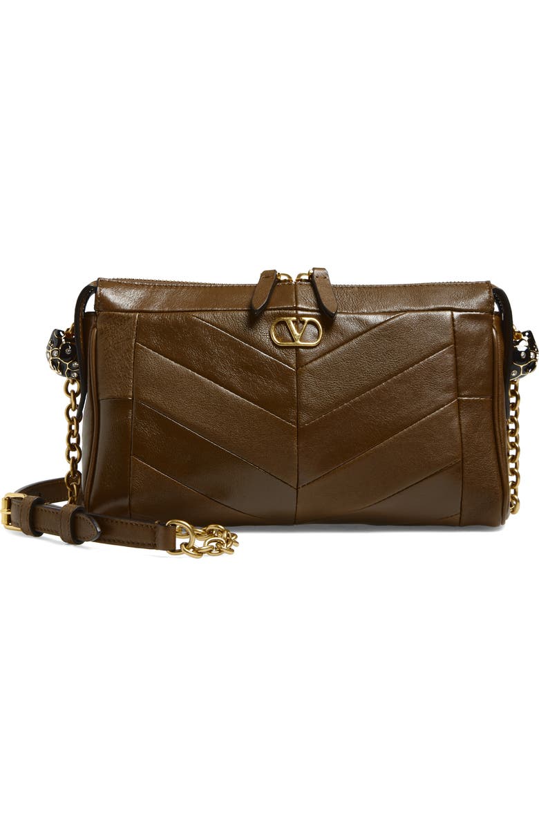Valentino Garavani Small Panthea Chevron Patchwork Leather Shoulder Bag, Main, color, Dark Brown