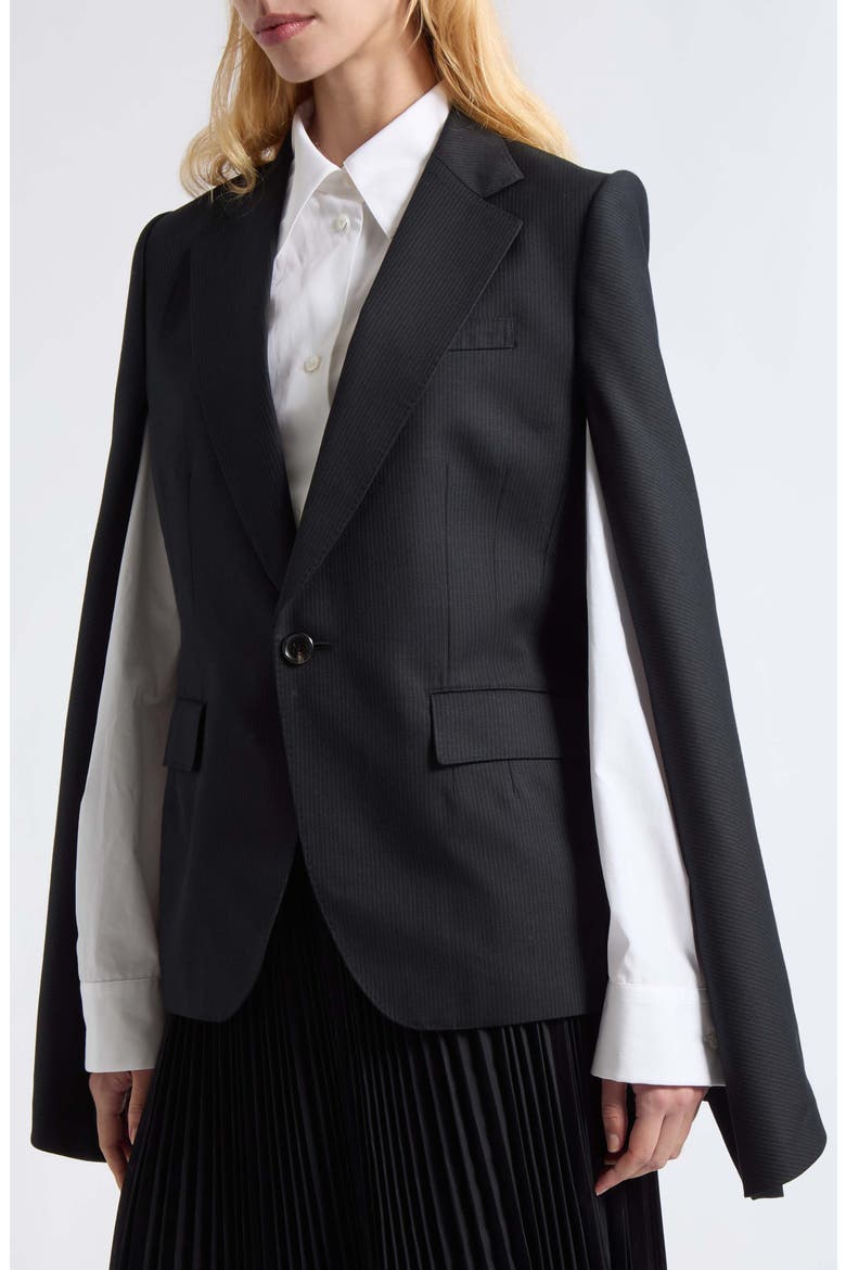 Wool Cape Blazer, Alternate, color, BLACK/ WHITE