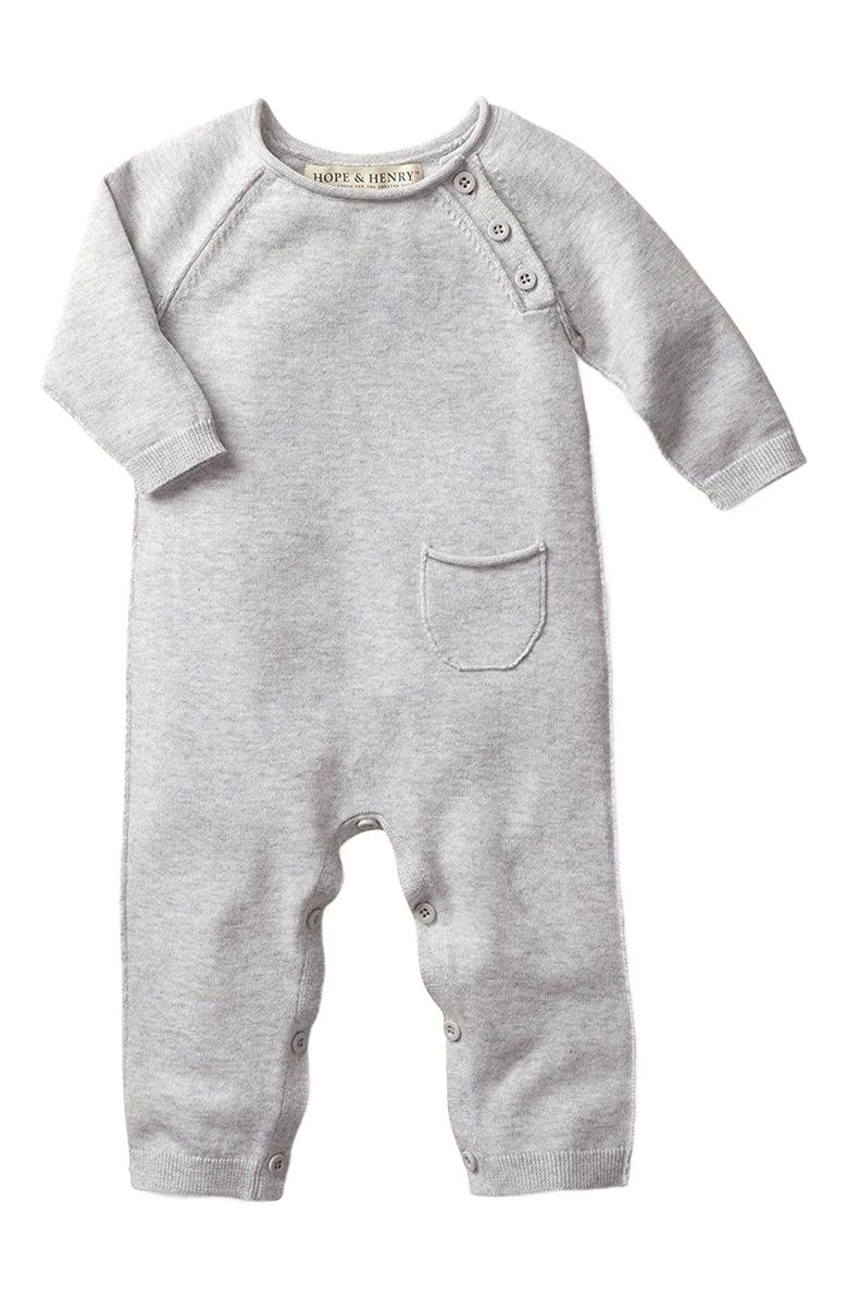 Hope 
Henry Baby Raglan Sweater Romper, Main, color, Heather Grey