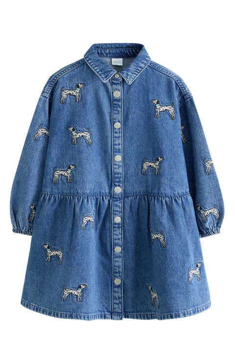 Kids' Dalmatian Embroidered Denim Dress