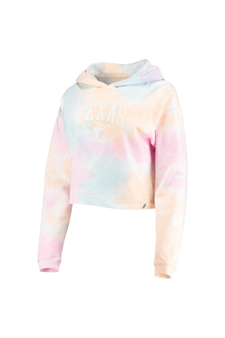 Women's League Collegiate Wear Pink/White Texas Longhorns Tie-Dye Cropped Pullover Hoodie, Alternate, color, Pink