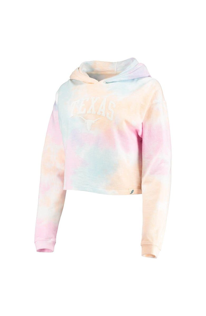 LEAGUE COLLEGIATE WEAR Women's League Collegiate Wear Pink/White Texas Longhorns Tie-Dye Cropped Pullover Hoodie, Alternate, color, 