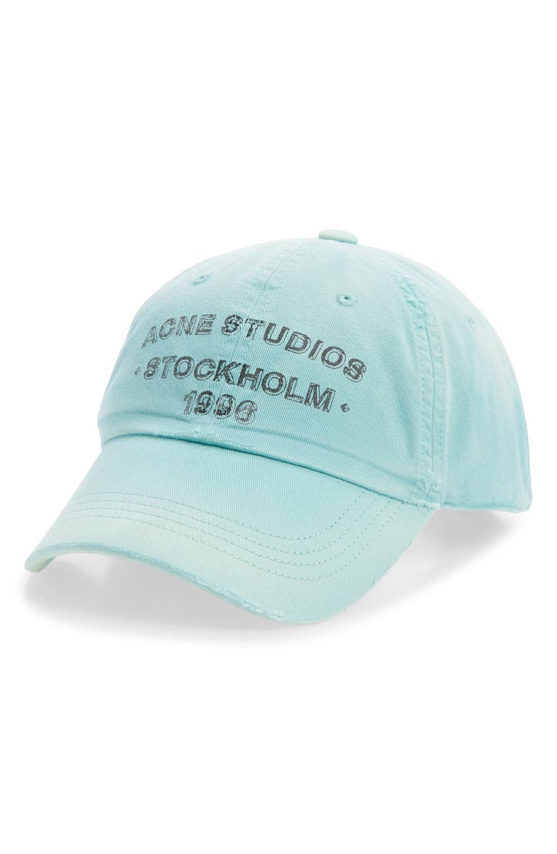 Acne Studios Cuddy Logo Stamp Sunkissed Cotton Twill Baseball Cap, Main, color, Mint Green