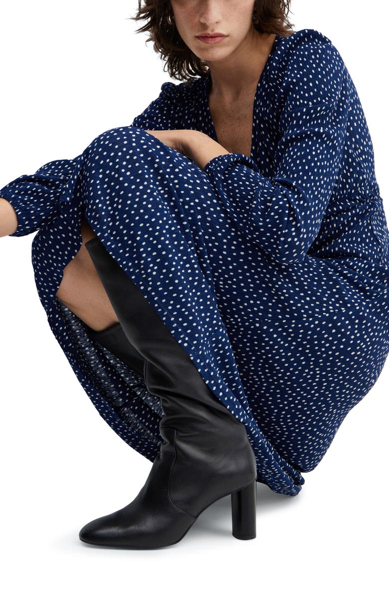 MANGO Polka Dot Long Sleeve Midi Dress, Alternate, color, Blue