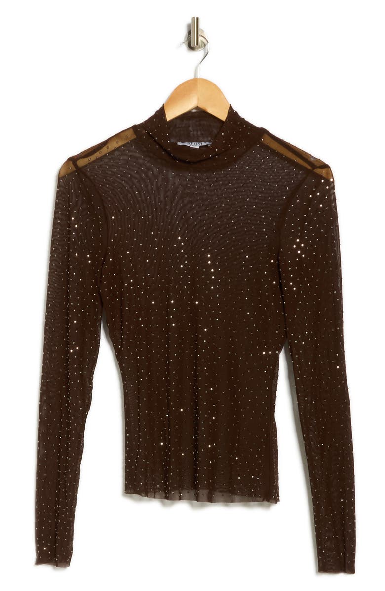 AFRM LOS ANGELES Zoe Rhinestone Long Sleeve Turtleneck Top, Alternate, color, Java