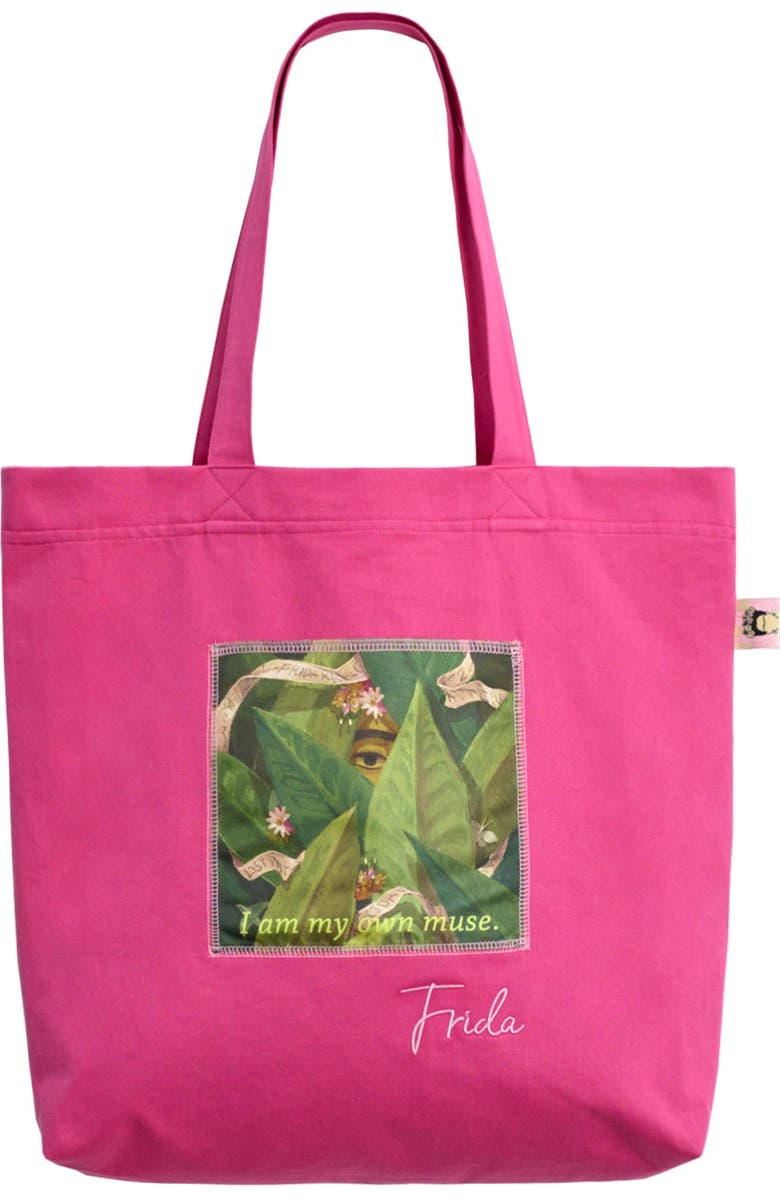 Lost Pattern NYC "I Am My Own Muse by Frida" Cotton Tote Bag, Main, color, Viva Magenta