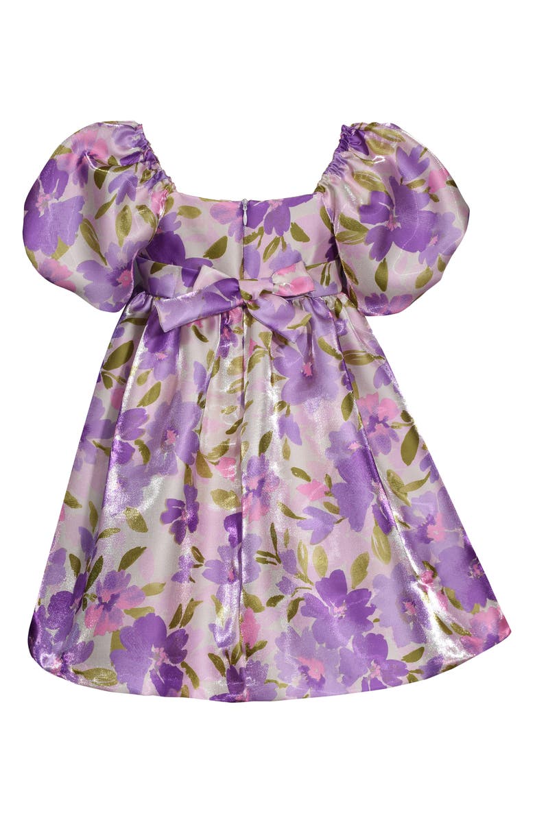 Iris & Ivy Kids' Puff Sleeve Floral Jacquard Party Dress, Alternate, color, Lavendar Floral