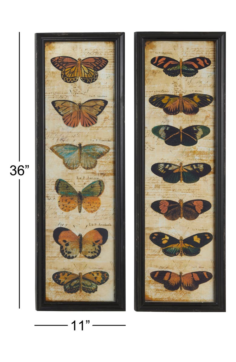 WILLOW ROW Set of 2 Butterfly Glass Framed Wall Art, Alternate, color, Brown