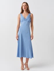 Ghost London Elise Spot Pintuck Crepe Midi Dress