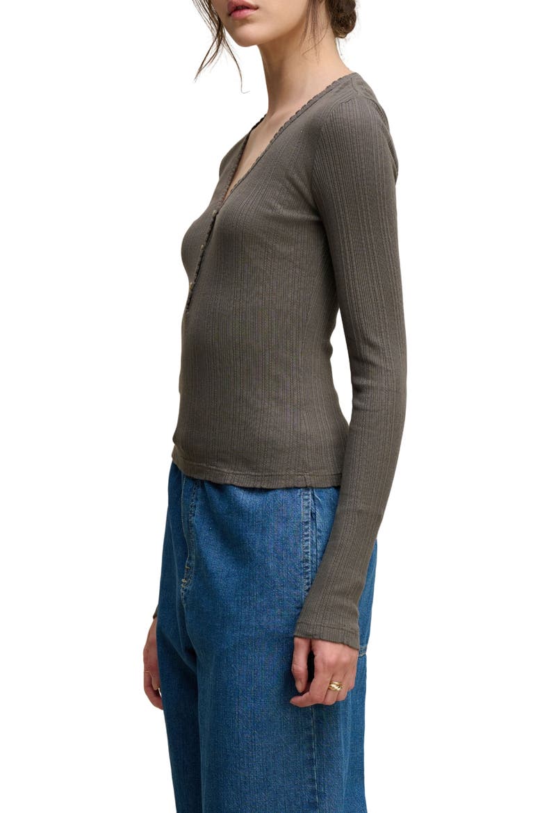 Winona Pointelle Henley Tee, Alternate, color, BULFRG GRN