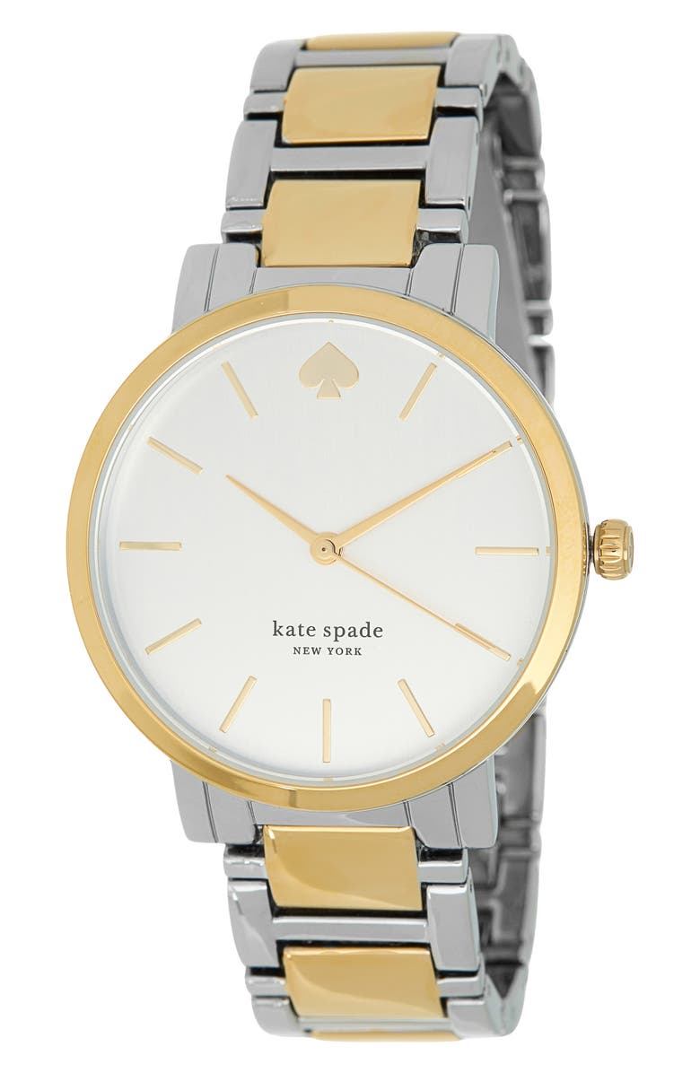 Kate Spade New York gramercy two-tone bracelet watch, 38mm, Main, color, Silver
