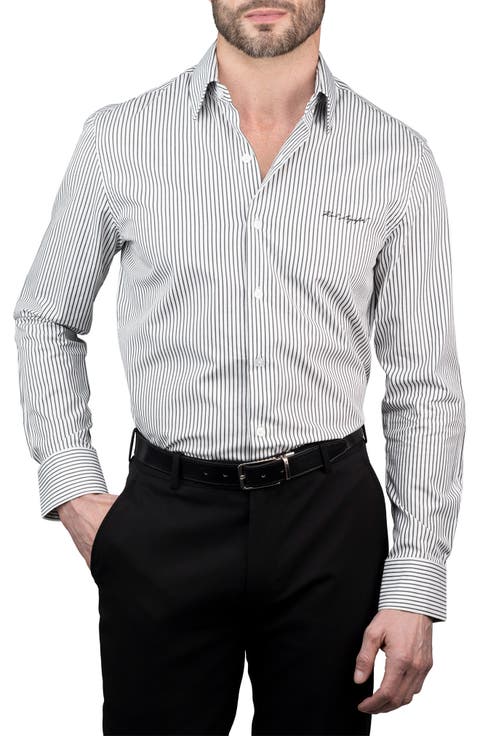 Trim Fit Pinstripe Cotton Dress Shirt