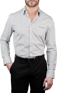 KARL LAGERFELD Trim Fit Pinstripe Cotton Dress Shirt
