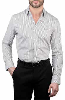 KARL LAGERFELD Trim Fit Pinstripe Cotton Dress Shirt