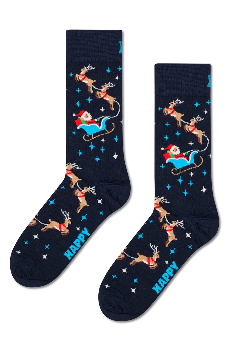 Happy Socks Assorted 24-Pack Cotton Blend Crew Socks Advent Calendar, Alternate, color, Navy