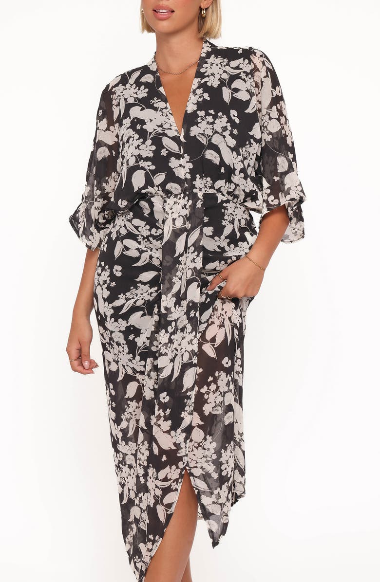 Petal & Pup Audrina Floral Chiffon Midi Dress, Alternate, color, Black Floral