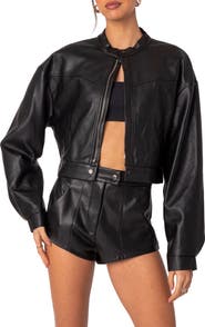 EDIKTED Ramona Crop Faux Leather Jacket