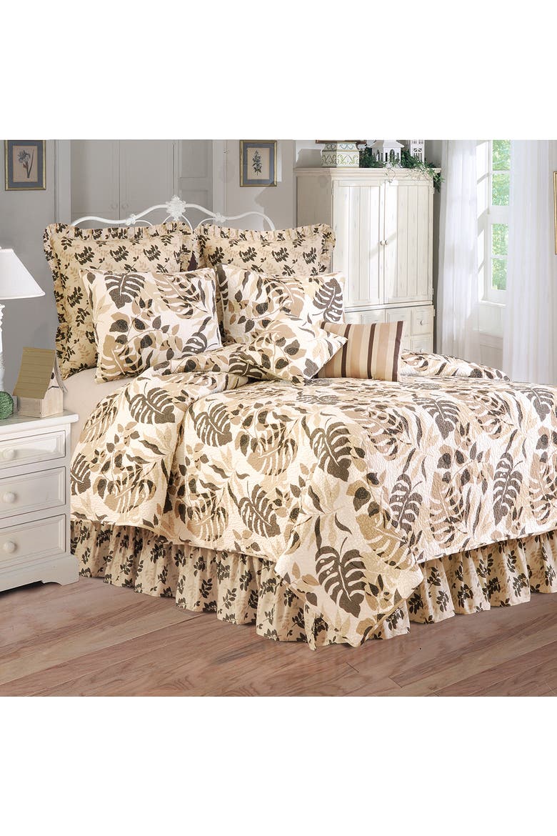 Silhouette Palm Cotton Quilt Set  - Reversible and Machine Washable, Alternate, color, Brown