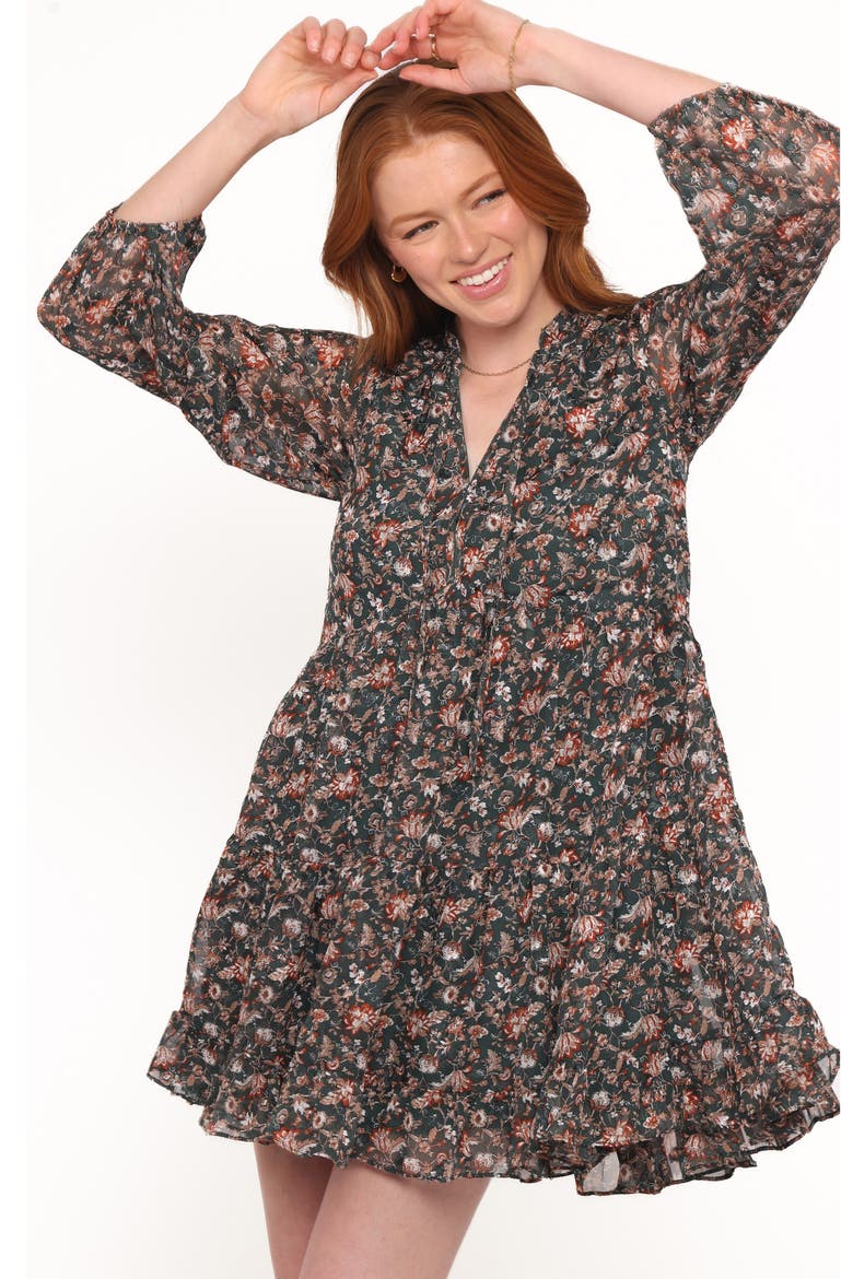 Jinny Floral Print Dress, Alternate, color, DARK GREEN/ MULTI