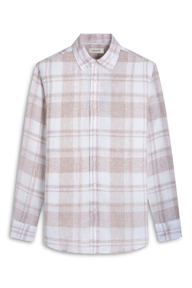 Julian Plaid Slub Linen Button-Up Shirt, Alternate, color, SAND