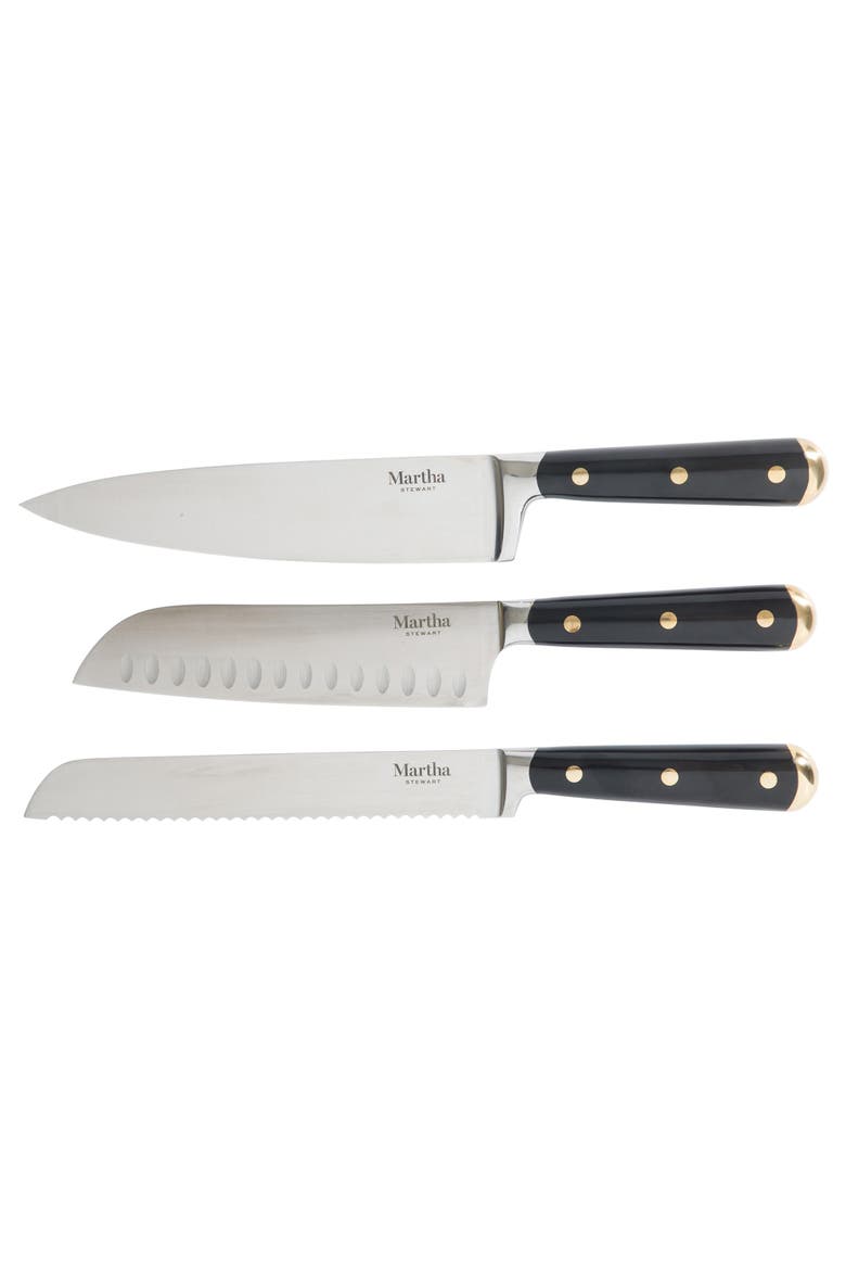 Lockton 16-Piece High-Carbon Stainless Steel Knife Block Set with Acacia Wood Block, Alternate, color, Black/Gold