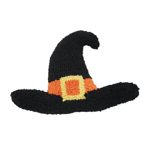Witch Hat Shaped Halloween Hooked Accent Throw Pillow 8" x 12"