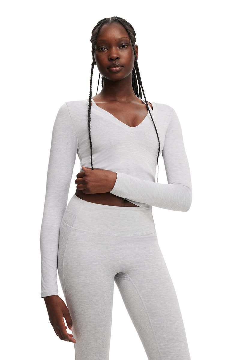 COTTON ON BODY Women's Active Ultra Soft Plunge Front Long Sleeve, Main, color, Light Grey Marle