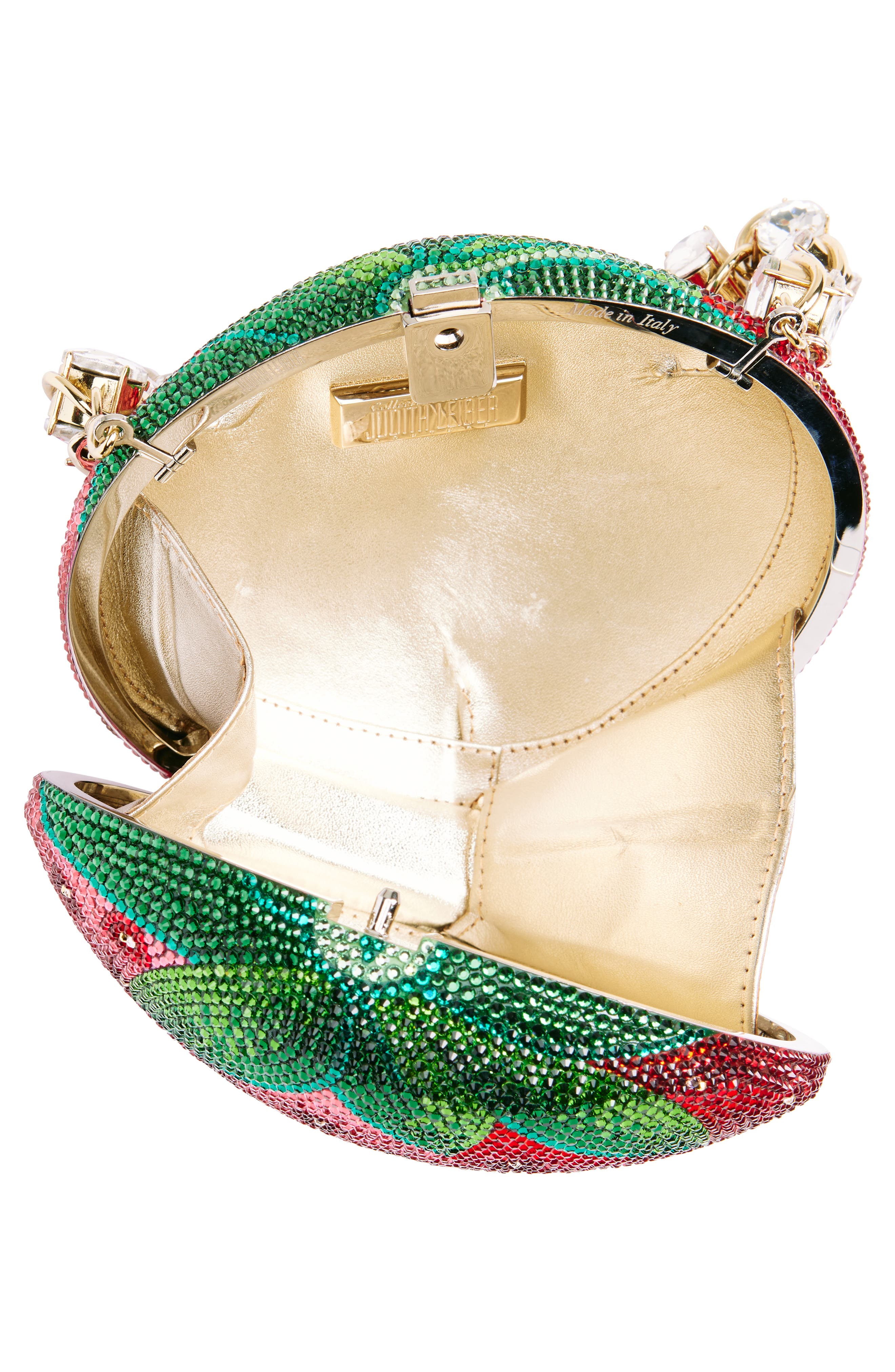 JUDITH LEIBER COUTURE Crystal Embellished Strawberry Clutch, Alternate, color, Silver Light Siam Multi